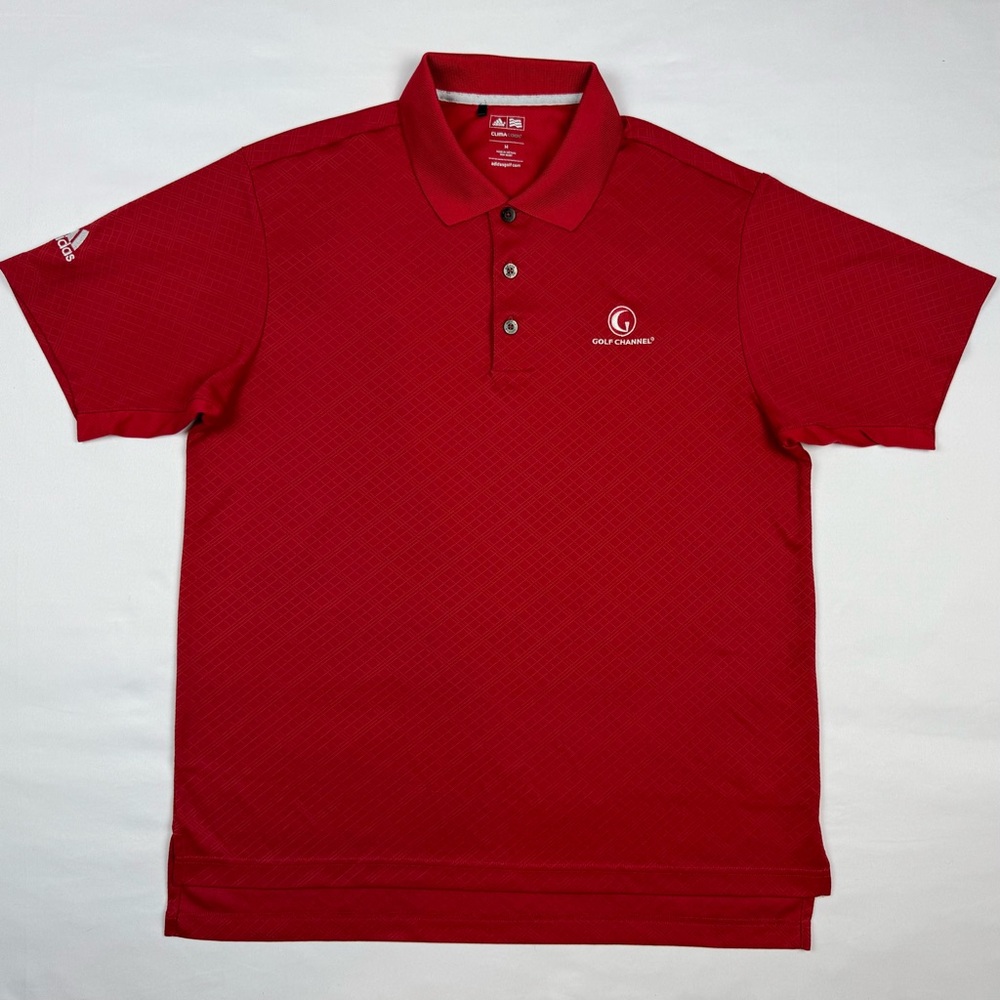 Adidas Golf Channel Mens Argyle Golf Polo Shirt Sz Medium Red Tonal Stretch C7 - Picture 2 of 6